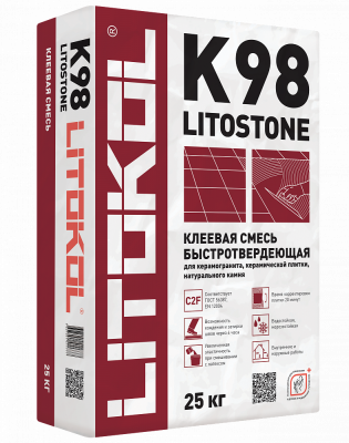 Клей быстротвердеющий для плитки, керамогранита и камня LITOKOL LITOSTONE K98 Серый