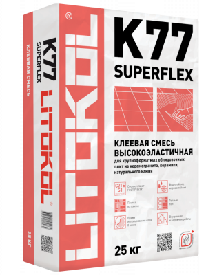 Клей эластичный для плитки, керамогранита и камня Litokol Superflex K77 Серый